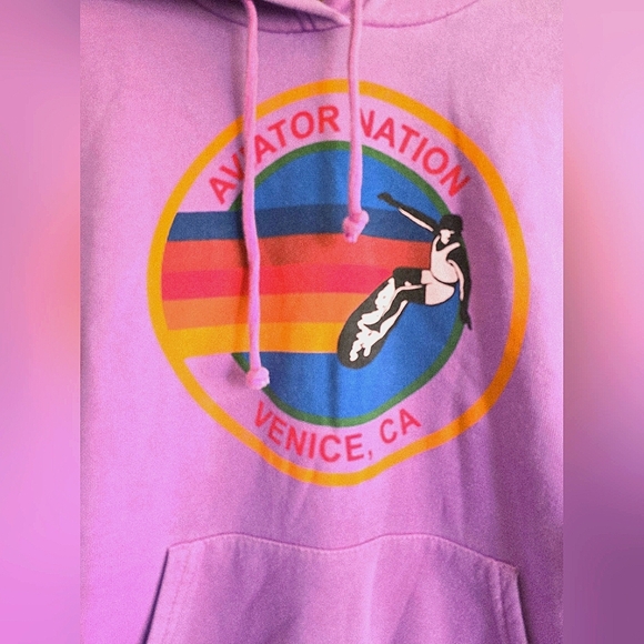 AVIATOR NATION, Venice Relaxed Pullover Hoodie - Neon Purple,Size Small (Unisex) - Picture 9 of 14